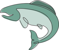 um desenho de linha contínua de salmão grande para a identidade do logotipo de pesca. conceito de mascote de peixe para ícone de lata de fast food. ilustração gráfica de vetor de desenho de linha única png