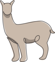 único desenho de uma linha da adorável alpaca para a identidade do logotipo da empresa. conceito de mascote camelídeo da América do Sul para o ícone do zoológico nacional. linha contínua moderna desenhar ilustração vetorial de design gráfico png