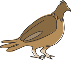 dessin au trait continu unique d'un mignon oiseau tétras pour l'identité du logo de l'entreprise. concept de mascotte du festival du gibier à plumes pour l'icône de la culture du royaume-uni. Une ligne moderne dessiner illustration graphique vectorielle de conception png