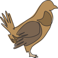 um desenho de linha contínua de pássaro perdiz engraçado para a identidade do logotipo da organização. conceito de mascote de tiro de tetraz impulsionado para ícone de pássaro de jogo. ilustração em vetor gráfico moderno desenho de linha única png