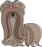 desenho de linha única contínua do adorável shih tzu para a identidade do logotipo do salão de animais de estimação. conceito de mascote de cão de raça pura para ícone de animal de estimação amigável de pedigree. ilustração em vetor design gráfico moderno de uma linha png