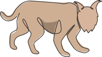 en kontinuerlig linjeritning av häftiga lodjur för företagets logotypidentitet. feline däggdjur djur maskot koncept för national conservation park ikon. moderna en rad rita design vektorillustration png