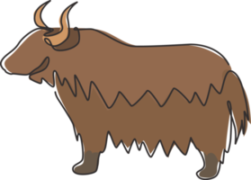 un dibujo de línea continua de gallardo yak para la identidad del logotipo de la empresa. concepto de mascota de mamífero buey para icono de ganado. Ilustración de vector de diseño gráfico de dibujo de una sola línea moderna png