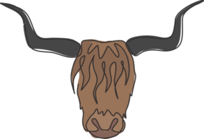 desenho de linha única da cabeça de iaque viril para a identidade do logotipo da empresa. conceito de mascote de mamífero de fazenda de vacas para o ícone do zoológico nacional. ilustração gráfica do vetor moderno desenho linha contínua png