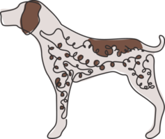 desenho de linha única contínua de ponteiro alemão engraçado de pêlo curto para a identidade do logotipo. conceito de mascote de cão de raça pura para ícone de animal de estimação amigável de pedigree. ilustração em vetor moderno desenho de uma linha png