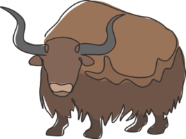 dibujo de una sola línea de yak galante para la identidad del logotipo de la empresa. concepto de mascota de mamífero buey de ganado para el icono del zoológico nacional. Ilustración de vector gráfico de diseño de dibujo de línea continua moderna png