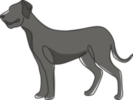 enda en rad ritning av galant danoishund för säkerhetsföretagets logotyp identitet. renrasig hundmaskotkoncept för stamtavlavänlig husdjursikon. modern kontinuerlig linje rita design vektorillustration png