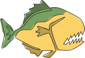 um desenho de linha contínua de piranha perigosa para a identidade do logotipo. conceito de mascote de peixe monstro para ícone de sinal de rio perigoso. ilustração gráfica de vetor de desenho de linha única png