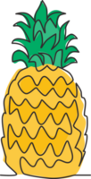 One continuous line drawing whole healthy organic pineapple for orchard logo identity. Fresh summer fruitage concept for fruit garden icon. Modern single line draw design graphic vector illustration png