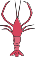 un dibujo de una sola línea de camarones frescos para la identidad del logotipo de la empresa de mariscos. concepto de mascota de camarón grande para el icono de cultivo agrícola. Gráfico de ilustración de vector de diseño de dibujo de línea continua png