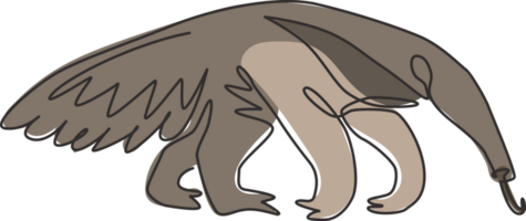 One continuous line drawing of giant anteater for logo identity. Vermilingua mammal animal mascot concept for national zoo icon. Modern single line draw design graphic vector illustration png