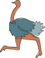 één enkele lijntekening van gigantische rennende struisvogel voor logo-identiteit. vliegende vogel mascotte concept voor safaripark icoon. moderne doorlopende lijn tekenen ontwerp vector grafische afbeelding png