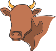dibujo de línea continua única de cabeza de vaca regordeta para la identidad del logotipo agrícola. concepto de mascota animal mamífero para icono de ganado. Ilustración de vector de diseño de dibujo gráfico de una línea png