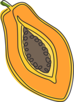 desenho de linha única de mamão orgânico saudável fatiado pela metade para identidade do logotipo do pomar. conceito de fruta fresca para ícone de jardim de frutas. ilustração gráfica do vetor moderno desenho linha contínua png