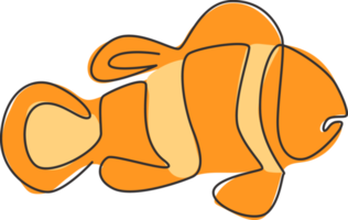en kontinuerlig linjeteckning av bedårande clownfiskar för havsvattenakvariets logotyp. avskalad anemonefish maskot koncept för vattenlevande show ikon. moderna en rad rita design vektorillustration png