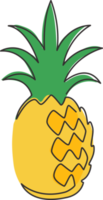 One continuous line drawing whole healthy organic pineapple for orchard logo identity. Fresh summer fruitage concept for fruit garden icon. Modern single line draw design vector graphic illustration png