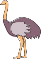 dibujo de una sola línea continua de avestruz grande para la identidad del logotipo. concepto de mascota de pájaro de cuello largo para el icono del zoológico nacional. Ilustración de vector de diseño gráfico de dibujo de una línea moderna png
