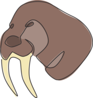 One single line drawing of big walrus head for company logo identity. Flippered marine mammal mascot concept for national zoo icon. Modern continuous line draw design graphic vector illustration png