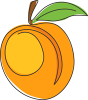 um único desenho de linha de alperce orgânico saudável inteiro para identidade do logotipo do pomar. conceito de fruta fresca para ícone de jardim de frutas. ilustração gráfica do vetor moderno desenho linha contínua png