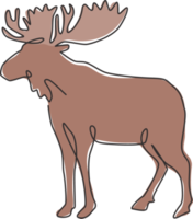 eine einzige Strichzeichnung eines großen Elchs für die Logoidentität. Säugetier mit Horn-Maskottchen-Konzept für Nationalpark-Symbol. kontinuierliche linie zeichnen design vektorgrafik illustration png