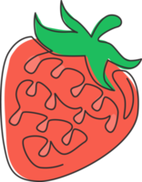 Single continuous line drawing of whole healthy organic strawberry for orchard logo identity. Fresh berry concept for fruit garden icon. Modern one line draw design graphic vector illustration png