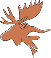 Single continuous line drawing of sturdy moose head for logo identity. Buck animal mascot concept for national zoo icon. One line draw graphic design vector illustration png
