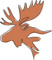 Single continuous line drawing of sturdy moose head for logo identity. Buck animal mascot concept for national zoo icon. One line draw graphic design vector illustration png