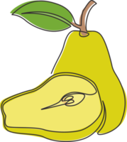 One continuous line drawing of sliced and whole healthy pear organic for orchard logo identity. Fresh summer fruitage concept for fruit garden icon. Modern single line draw design vector illustration png