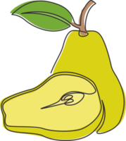 un dibujo de línea continua de pera orgánica sana entera y en rodajas para la identidad del logotipo del huerto. concepto de fruitage de verano fresco para el icono de jardín de frutas. Ilustración de vector de diseño de dibujo de línea única moderna png