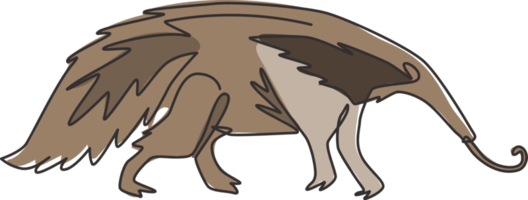 un dibujo de una sola línea de oso hormiguero grande para la identidad del logotipo. concepto de mascota animal de lengua de gusano para el icono del parque nacional. Ilustración gráfica de vector de diseño de dibujo de línea continua moderna png