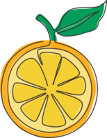 Single continuous line drawing of sliced healthy organic orange for orchard logo identity. Fresh tropical fruitage concept for fruit drink icon. Modern one line draw design graphic vector illustration png