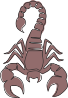 un dessin au trait continu du scorpion de danger pour l'identité du logo de l'entreprise. concept de mascotte d'insecte dangereux pour l'icône de liquide toxique. Dessiner une seule ligne graphique d'illustration vectorielle png