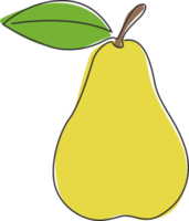 Single continuous line drawing of whole healthy organic pear for orchard logo identity. Fresh summer fruitage concept for fruit garden icon. Modern one line draw design vector graphic illustration png