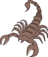 dessin au trait continu unique de scorpion mortel pour l'identité du logo de l'entreprise. concept de mascotte arthropode mortel pour l'icône du club d'arts martiaux. une ligne dessiner illustration vectorielle de conception graphique png