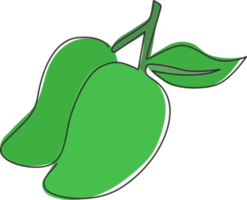 en rad ritning av hälsosam ekologisk mango för fruktträdgårdslogotyp. färsk tropisk fruktkoncept för fruktträdgårdsikon. modern kontinuerlig linje rita grafisk design vektorillustration png