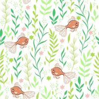 Seamless pattern with fish and algae. Vector graphics.