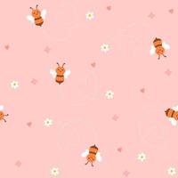 Seamless pattern of bees and flowers. Vector graphics.