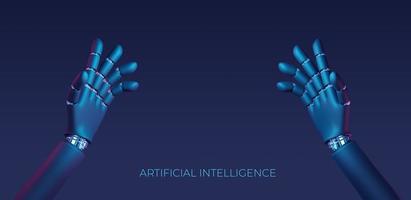 Artificial intelligence concept. Robot hand 3d render, Tech, connection between life and machine. photo