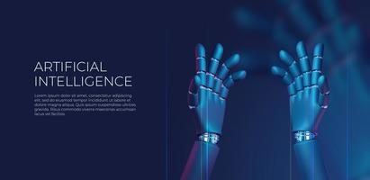 Artificial intelligence concept. Robot hand 3d render, Tech, connection between life and machine. photo