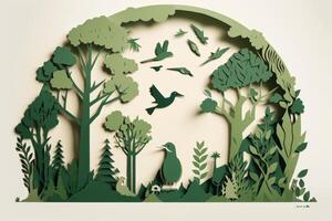 World environment day background in paper cut style, Earth day. photo