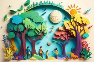 World environment day background in paper cut style, Earth day. photo