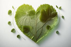 Leaves in forming a heart shape, World environment day and Earth day background. photo