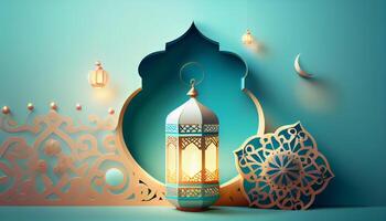 Mubarak Ramadan Kareem islamic muslim banner background. Generate Ai. photo