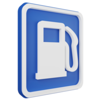 3D render petrol pump sign icon isolated on transparent background, blue informative sign png