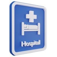 3D render hospital sign icon isolated on transparent background, blue informative sign png