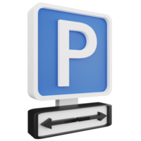 3D render parking both side sign icon isolated on transparent background, blue informative sign png