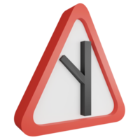 3D render Y-intersection left sign icon isolated on transparent background, red mandatory sign png