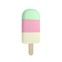 mintbeschichtet auf Erdbeere und Vanille Eis Sahne Dessert mit ein hölzern Eis Sahne Stock im Strand Konzept Sommer- Thema, png transparent Hintergrund, 3d Element, 3d Illustration