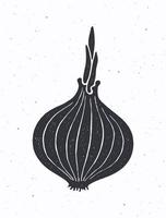 Silhouette of bulb of onion with sprout. Vector illustration. Ingredient for vegetable salad. Healthy vegetarian food