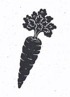 Silhouette of carrot with a stem of leaves. Vector illustration. Ingredient for vegetable menu. Healthy vegetarian food